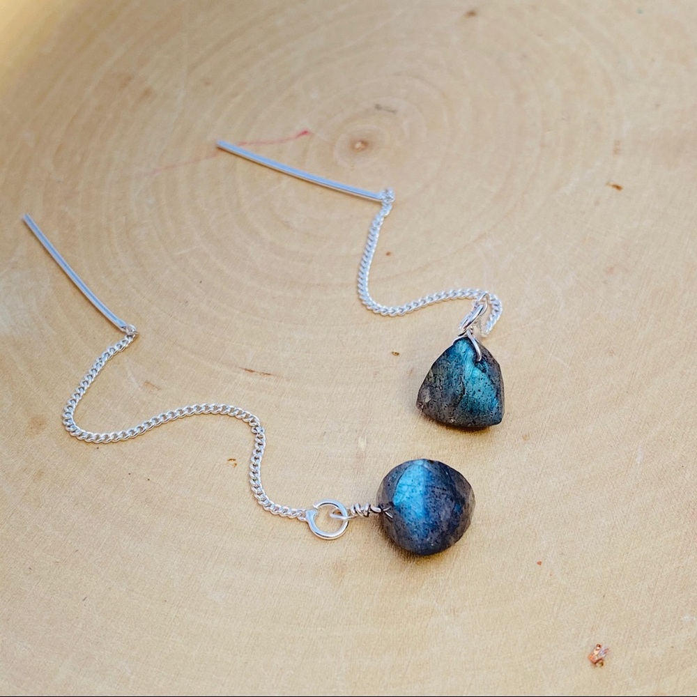 Labradorite Gems Sterling Silver Thread Earrings